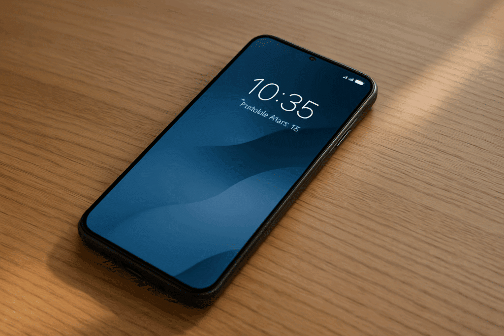 Smartphone auf einem Holztisch