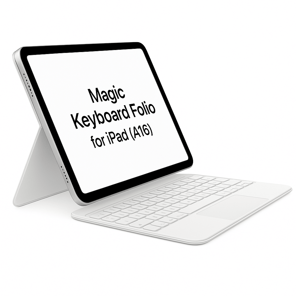 Apple Magic Keyboard Folio mit iPad (A16) auf weißem Hintergrund